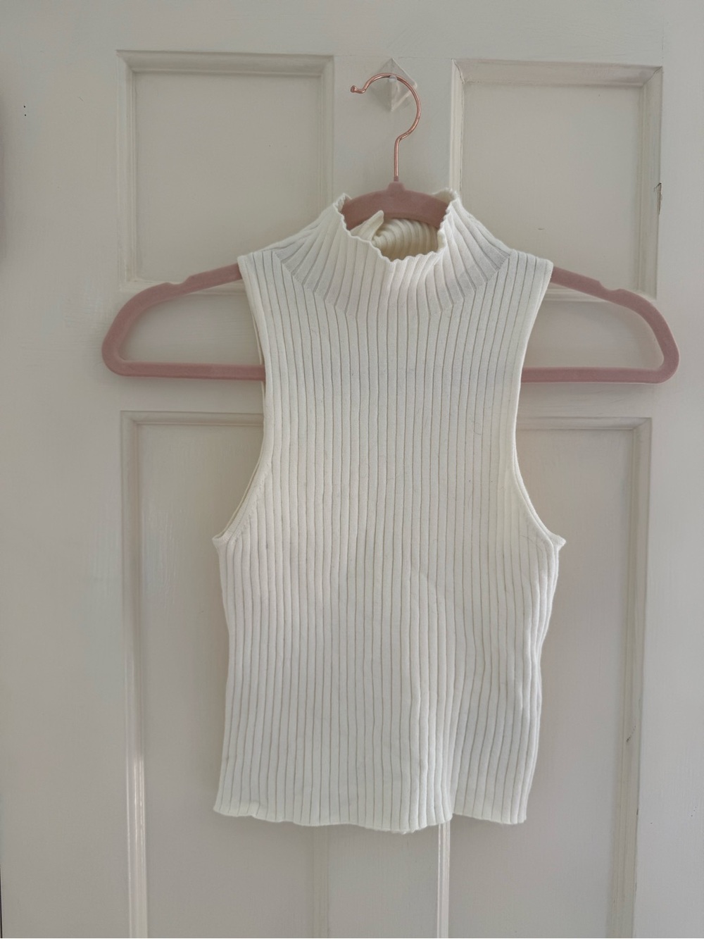 Reformation Tallulah Ribbed High-Neck Sleeveless Tank Top - off white